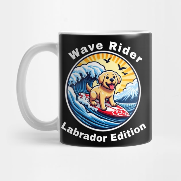 Wave Rider Labrador Edition- Labrador Puppy Surfing on the Great Waves off Kanagawa by Trendz by Ami